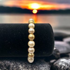 Homemade Faux Gold & Cream Colored Pearls Stretchy 2.75 Bracelet!